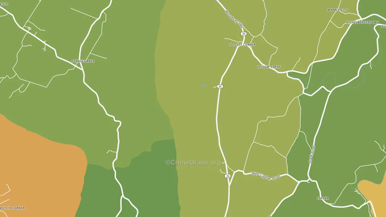 Yellow Creek, PA Map of Robbery Rates