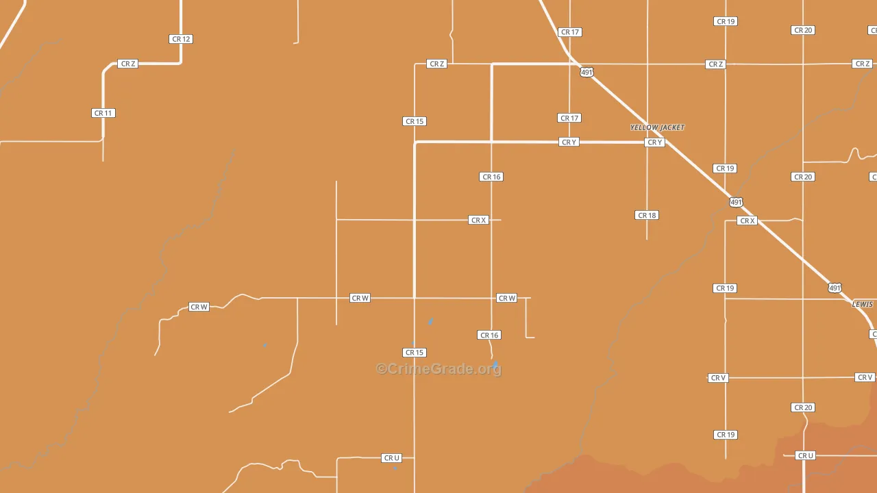 Yellow Jacket, CO Map of Robbery Rates