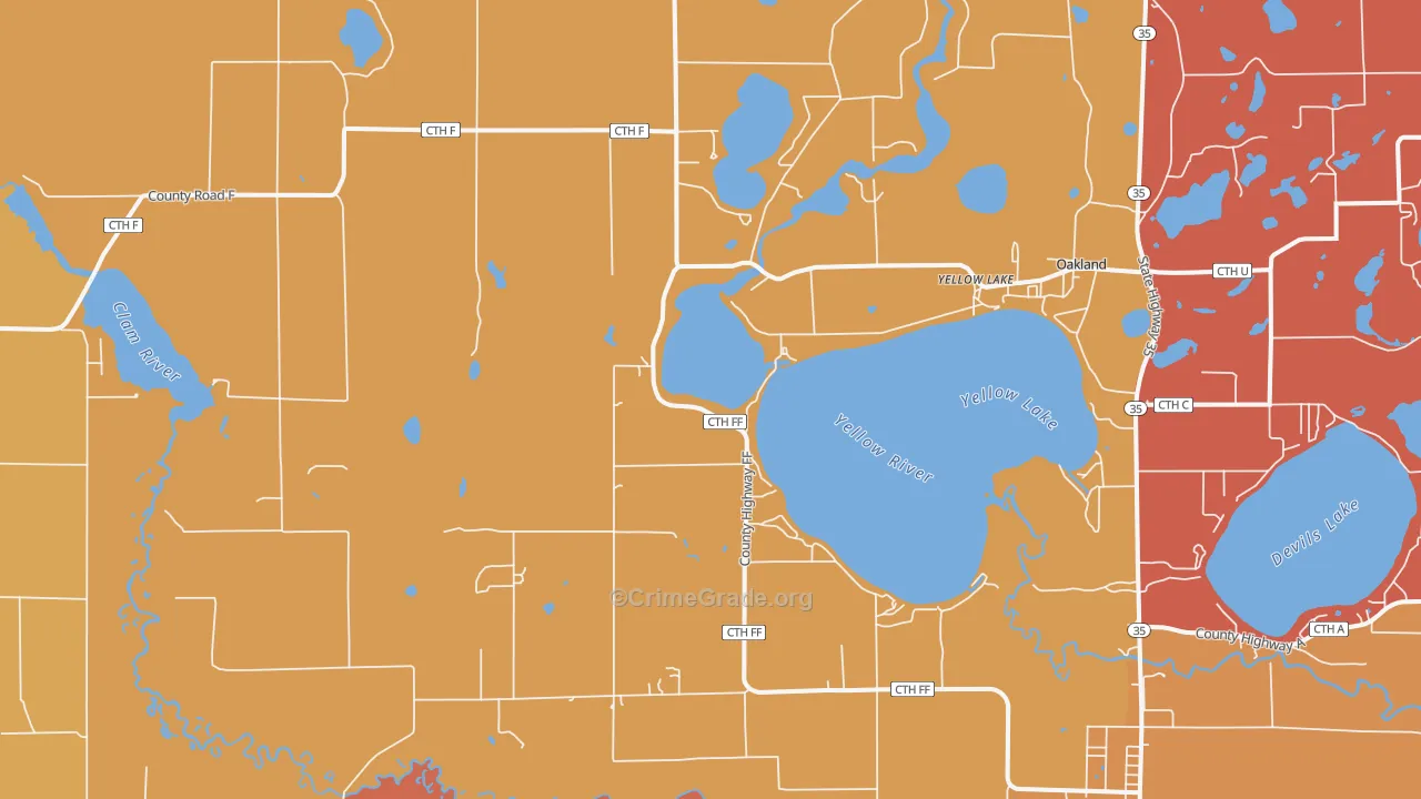 Yellow Lake, WI Map of Robbery Rates