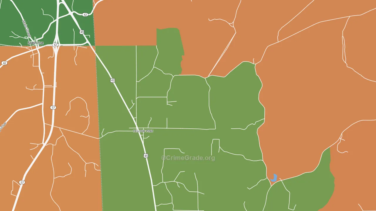Yellow Pine, AL Map of Robbery Rates