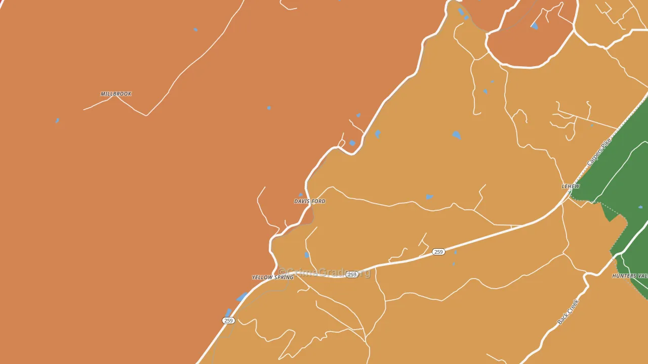 Yellow Spring, WV Map of Robbery Rates