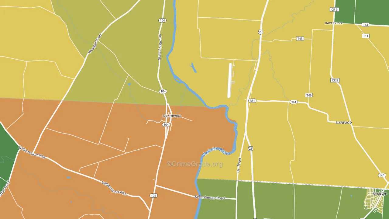 Yellowbud, OH Map of Robbery Rates