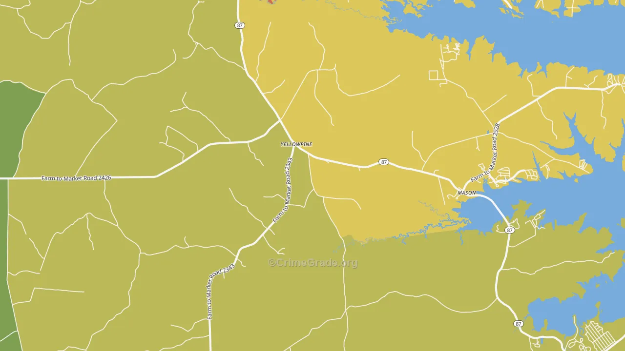 Yellowpine, TX Map of Robbery Rates