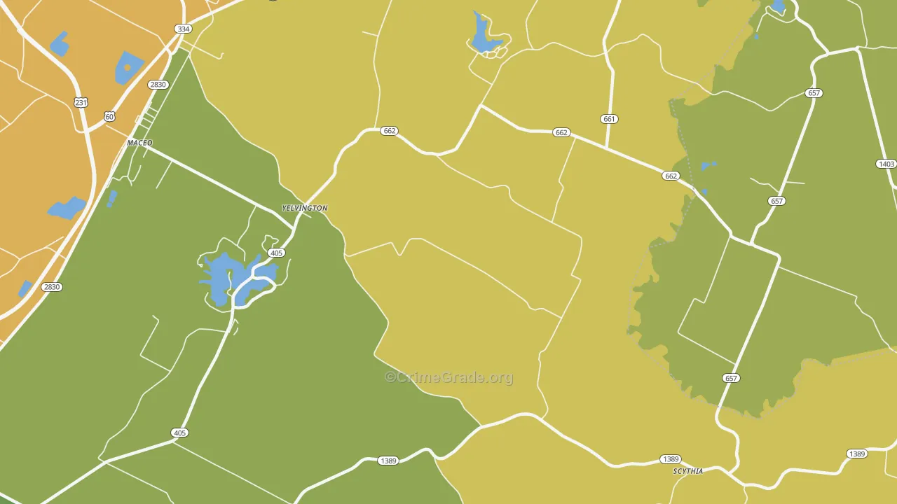 Yelvington, KY Map of Robbery Rates