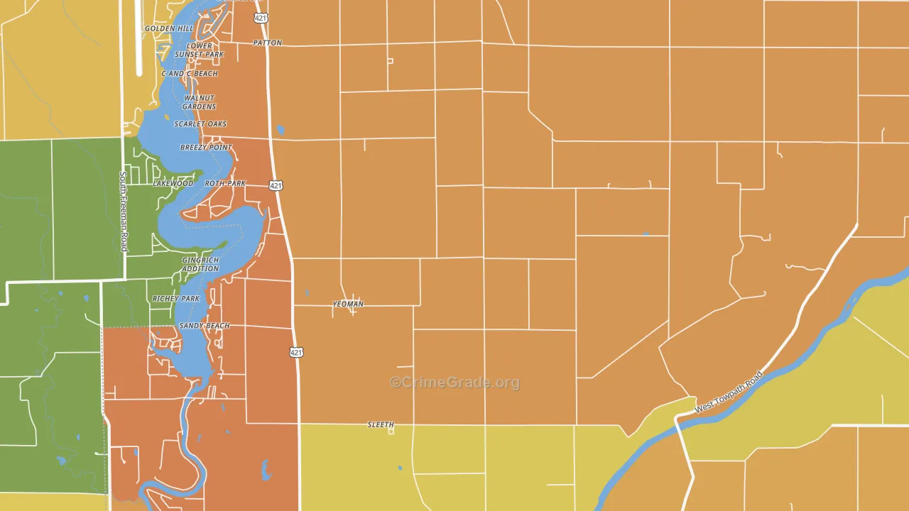 Yeoman, IN Map of Robbery Rates