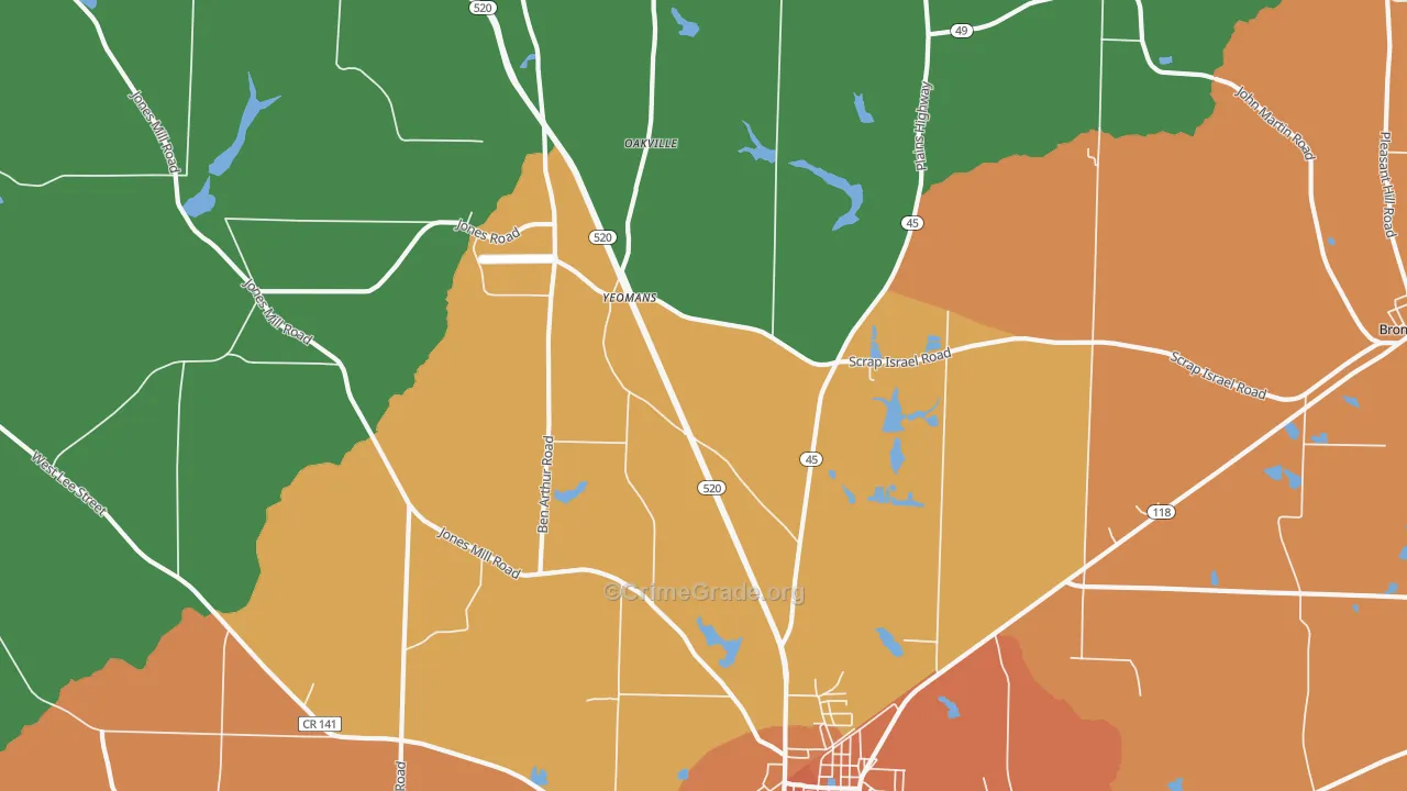 Yeomans, GA Map of Robbery Rates