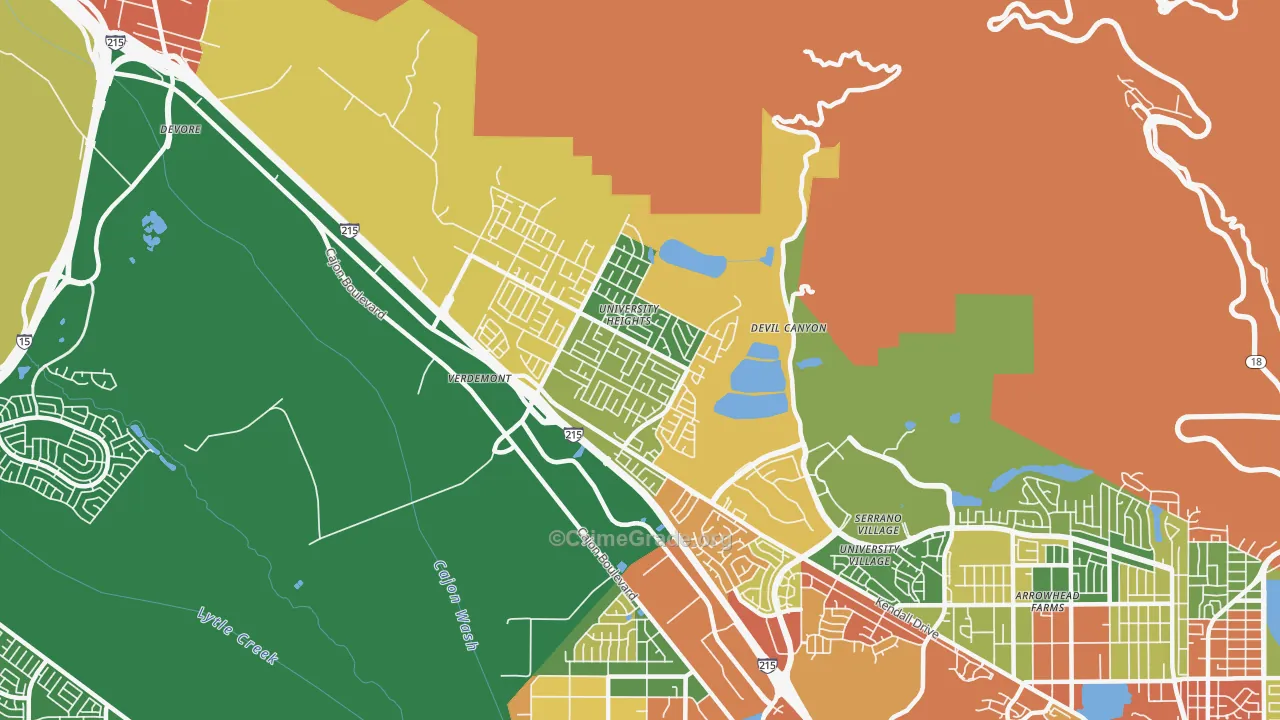 Yerdemont, San Bernardino, CA Map of Robbery Rates