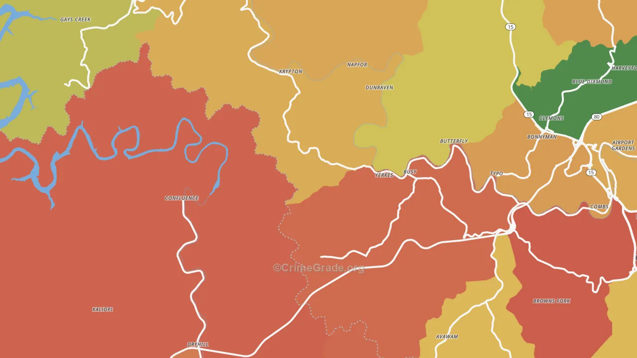 Yerkes, KY Map of Robbery Rates