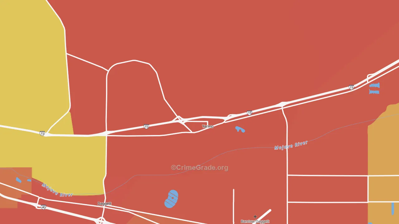 Yermo, CA Map of Robbery Rates