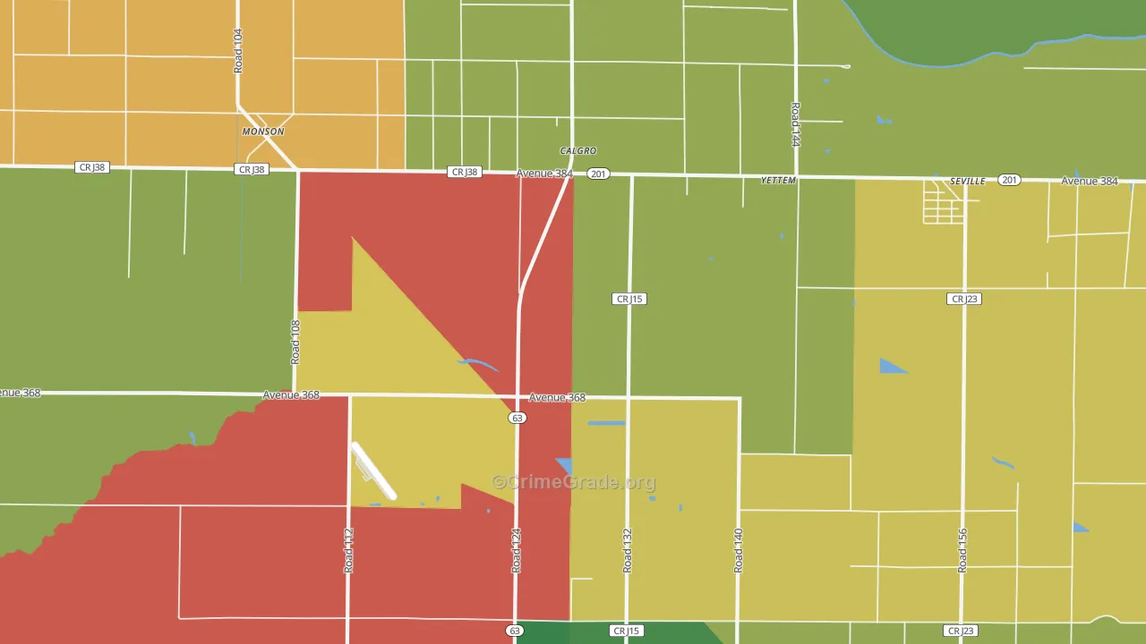 Yettem, CA Map of Robbery Rates