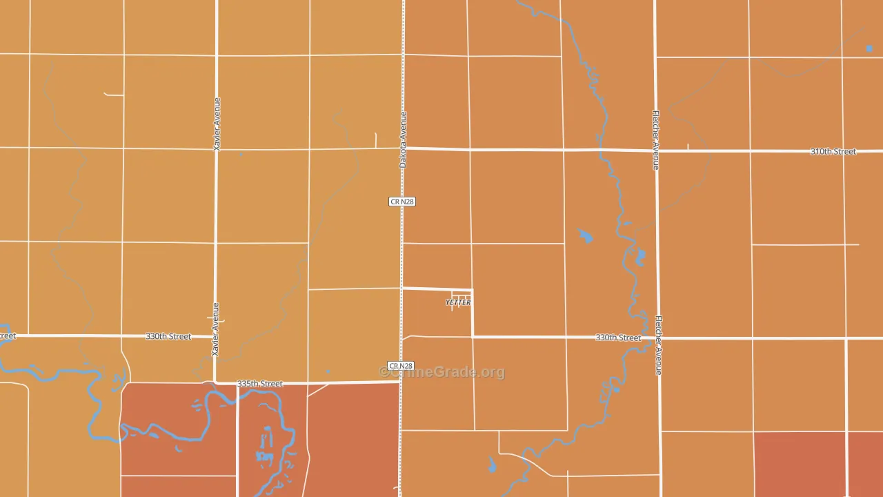 Yetter, IA Map of Robbery Rates