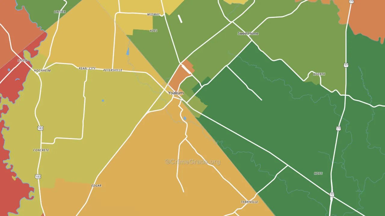 Yoakum, TX Map of Robbery Rates