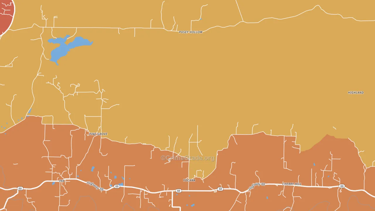 Yocana, AR Map of Robbery Rates