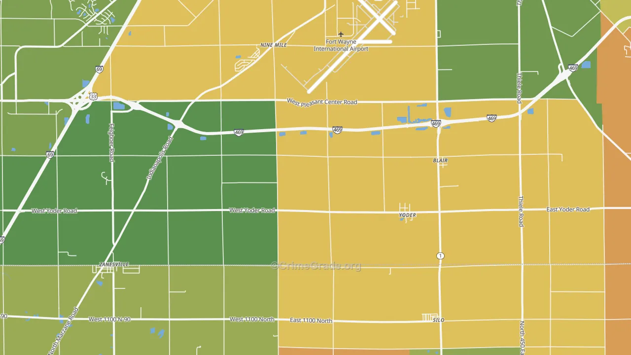 Yoder, IN Map of Robbery Rates