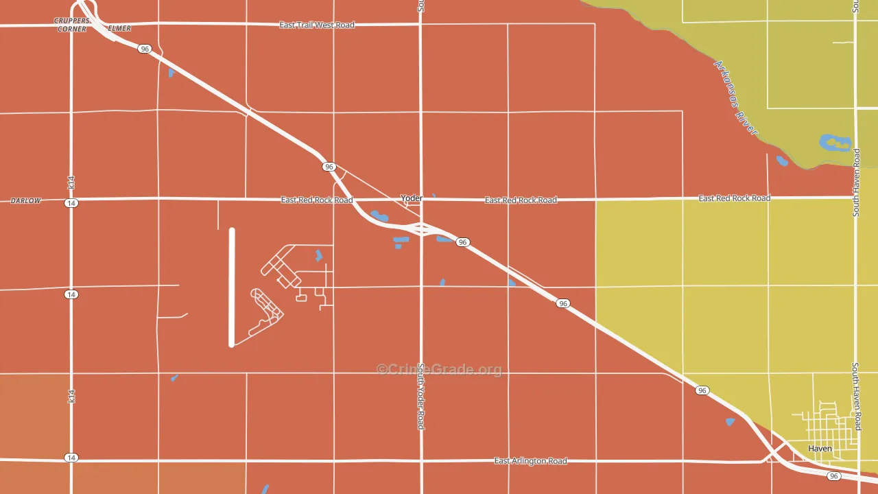 Yoder, KS Map of Robbery Rates
