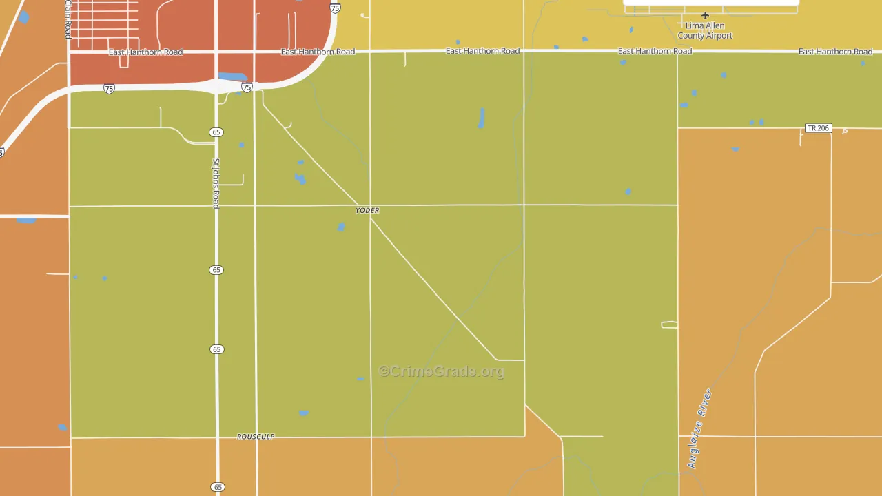 Yoder, OH Map of Robbery Rates