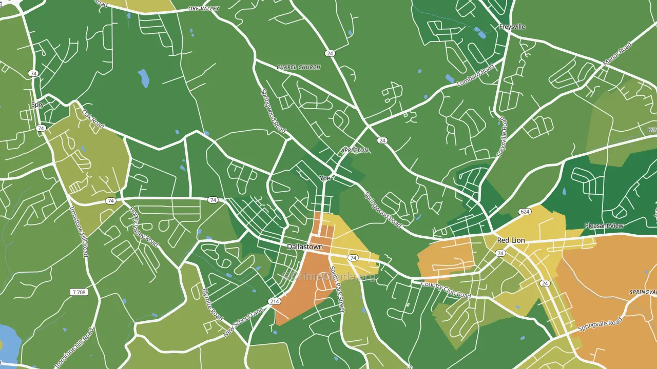 Yoe, PA Map of Robbery Rates