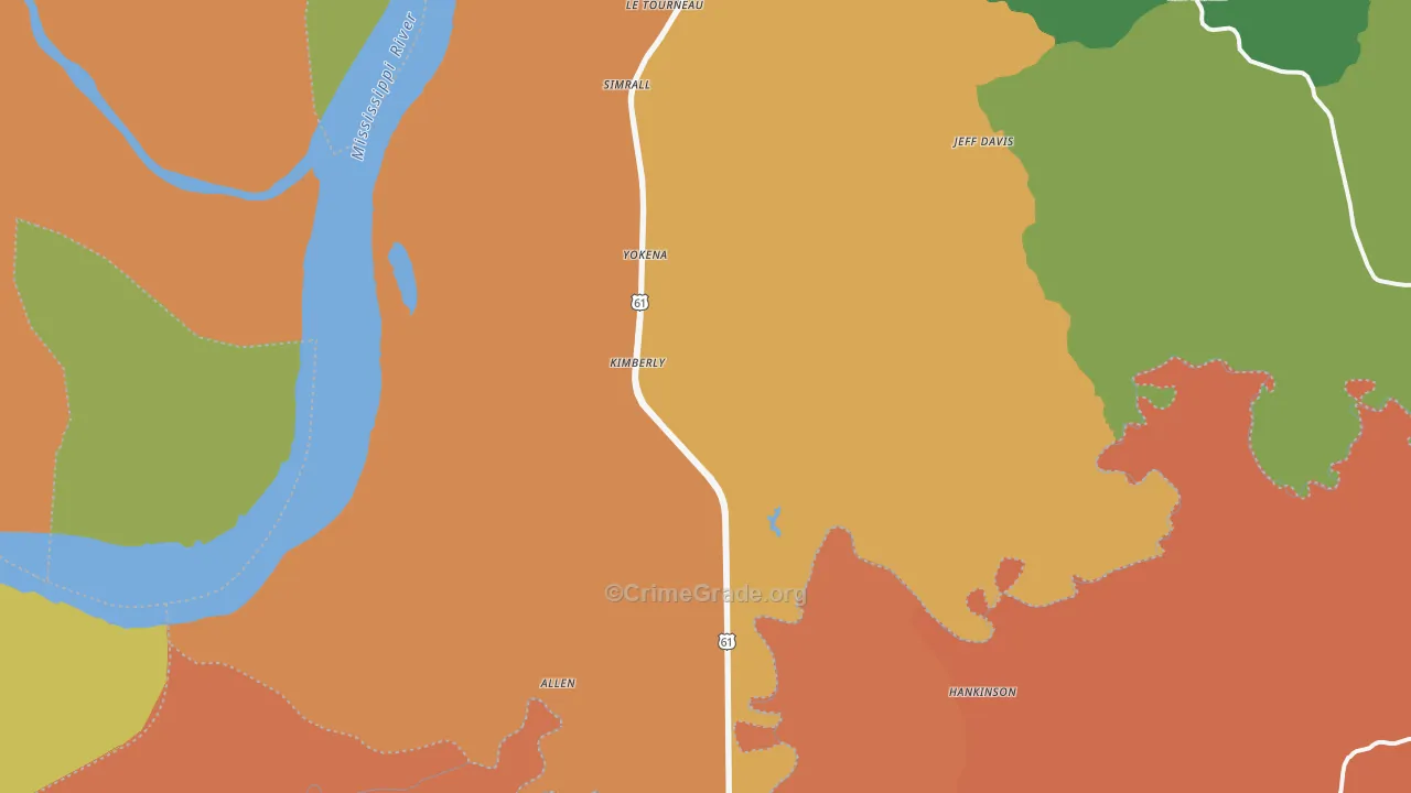 Yokena, MS Map of Robbery Rates