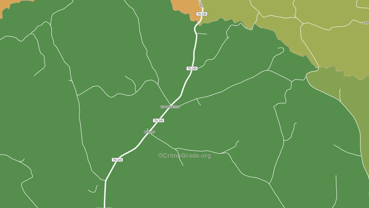 Yokley, TN Map of Robbery Rates