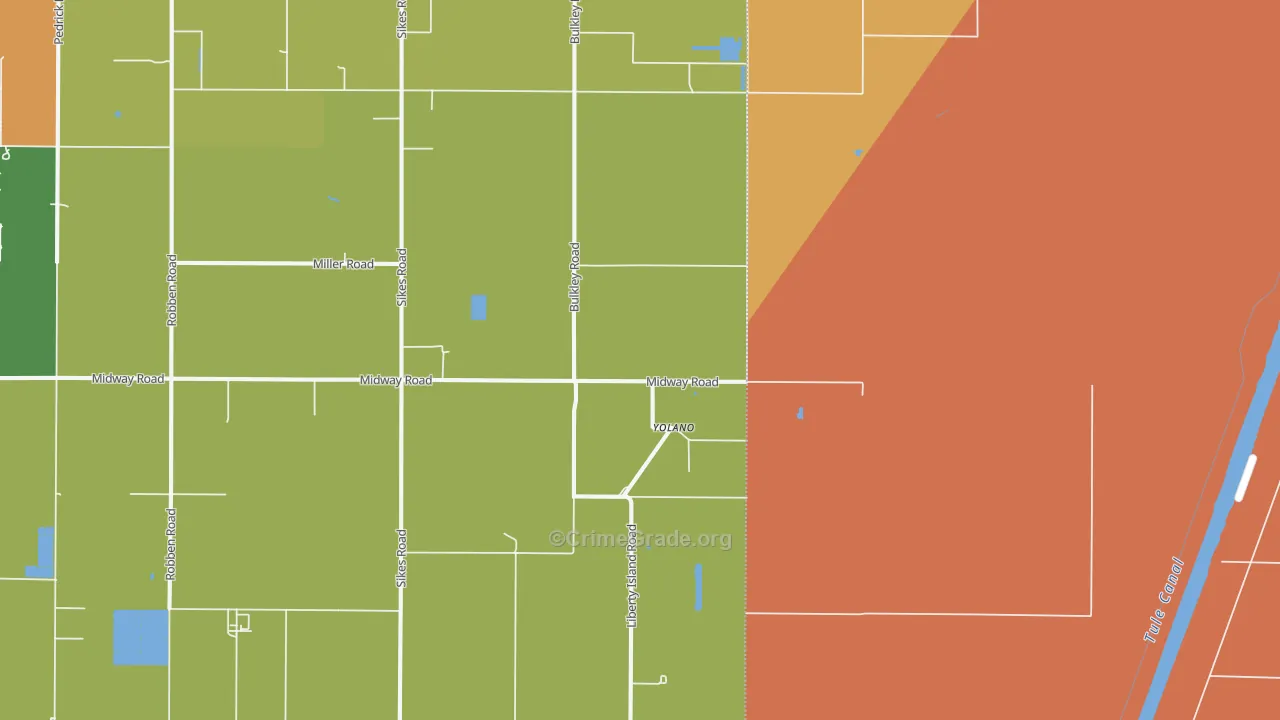 Yolano, CA Map of Robbery Rates