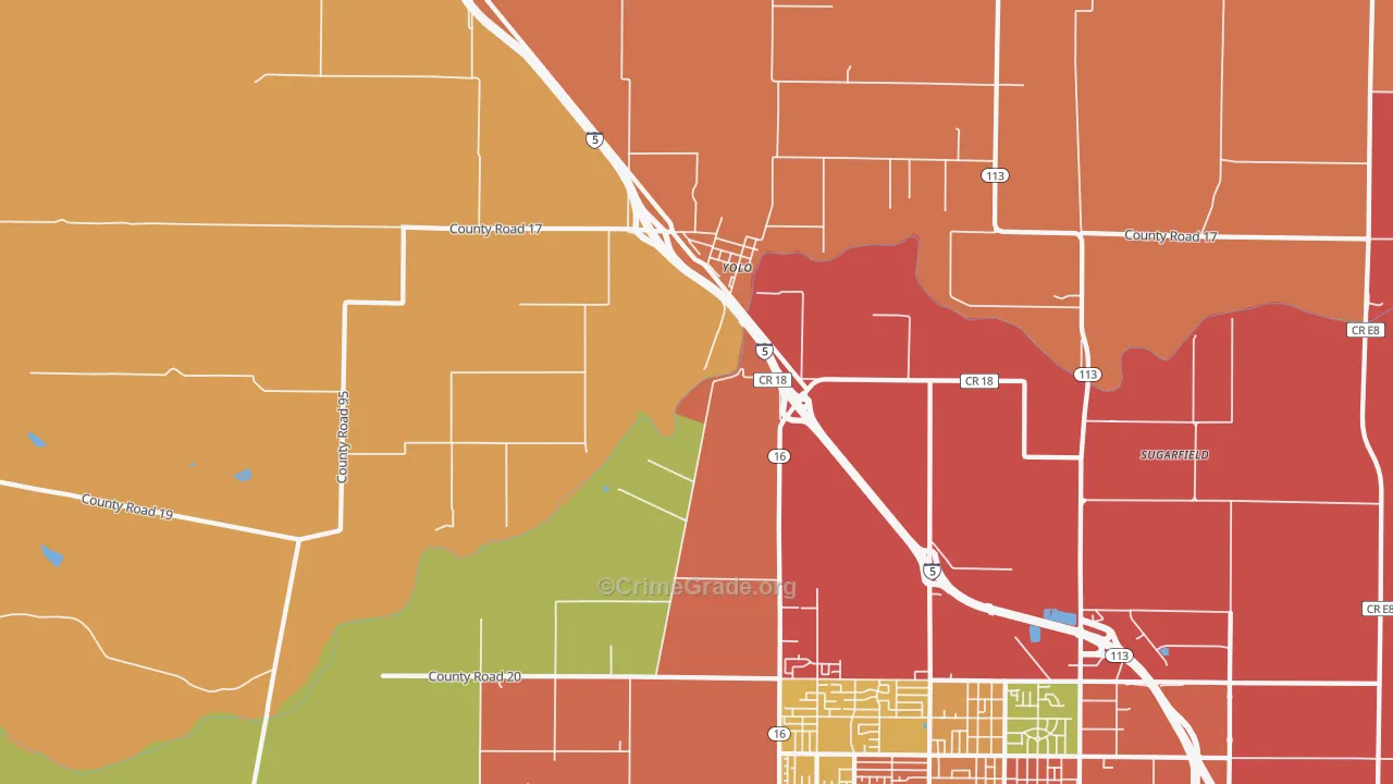Yolo, CA Map of Robbery Rates
