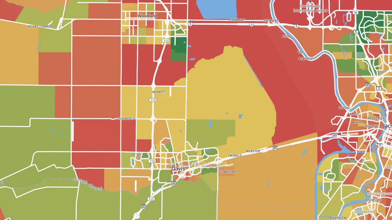 Yolo County, CA Map of Robbery Rates