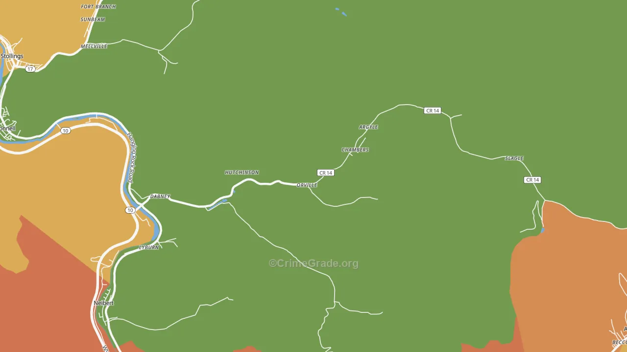 Yolyn, WV Map of Robbery Rates