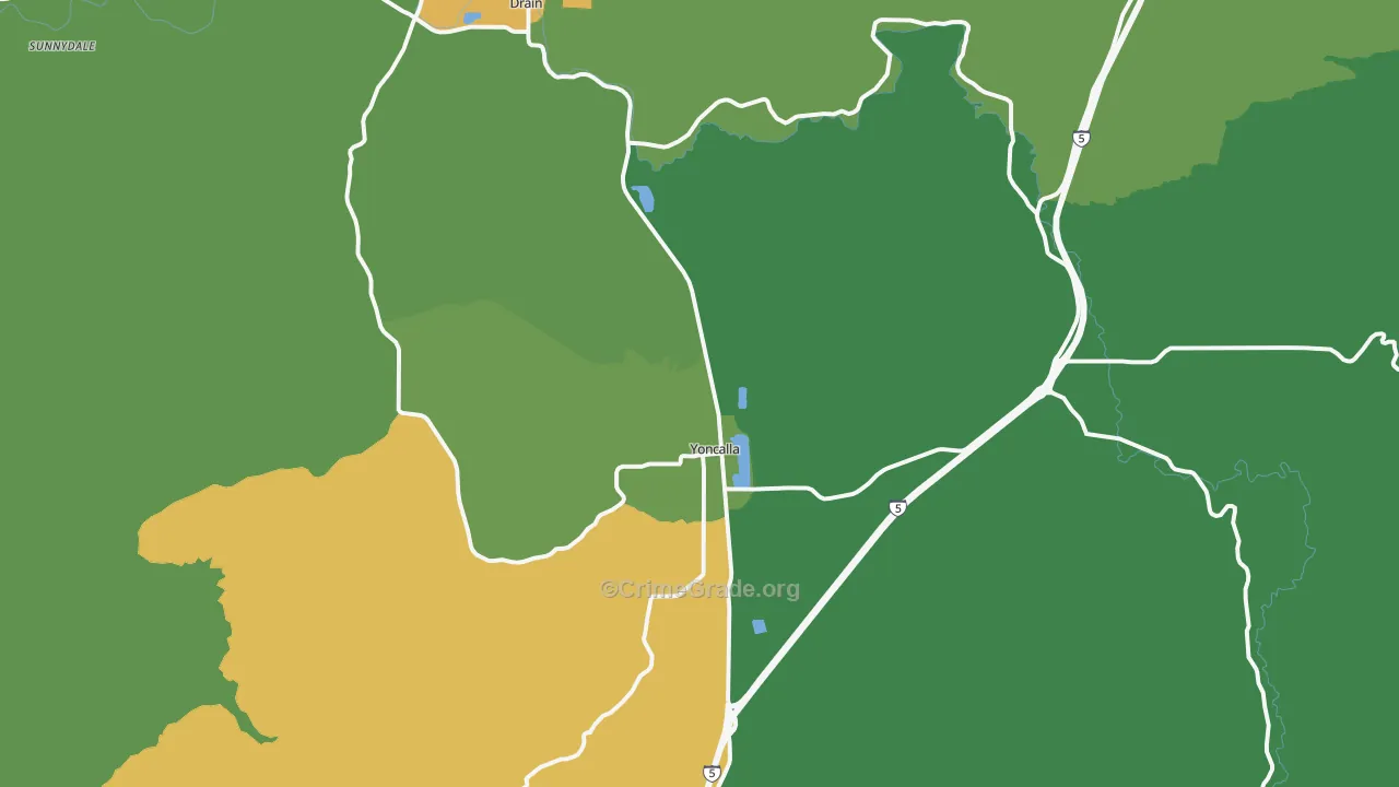 Yoncalla, OR Map of Robbery Rates