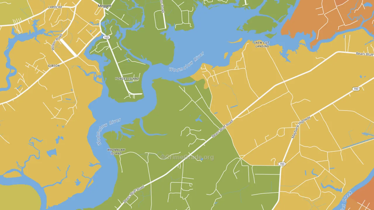 Yonges Island, SC Map of Robbery Rates