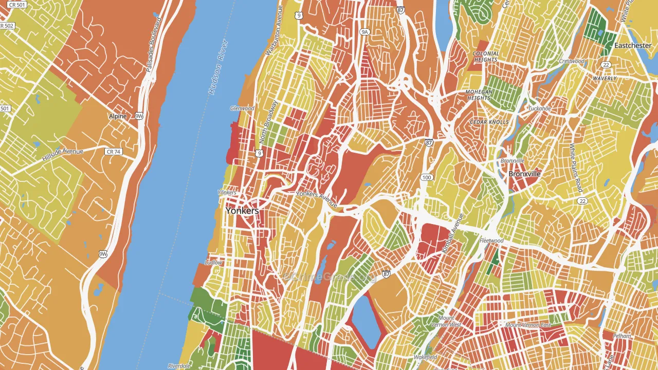 Yonkers, NY Map of Robbery Rates