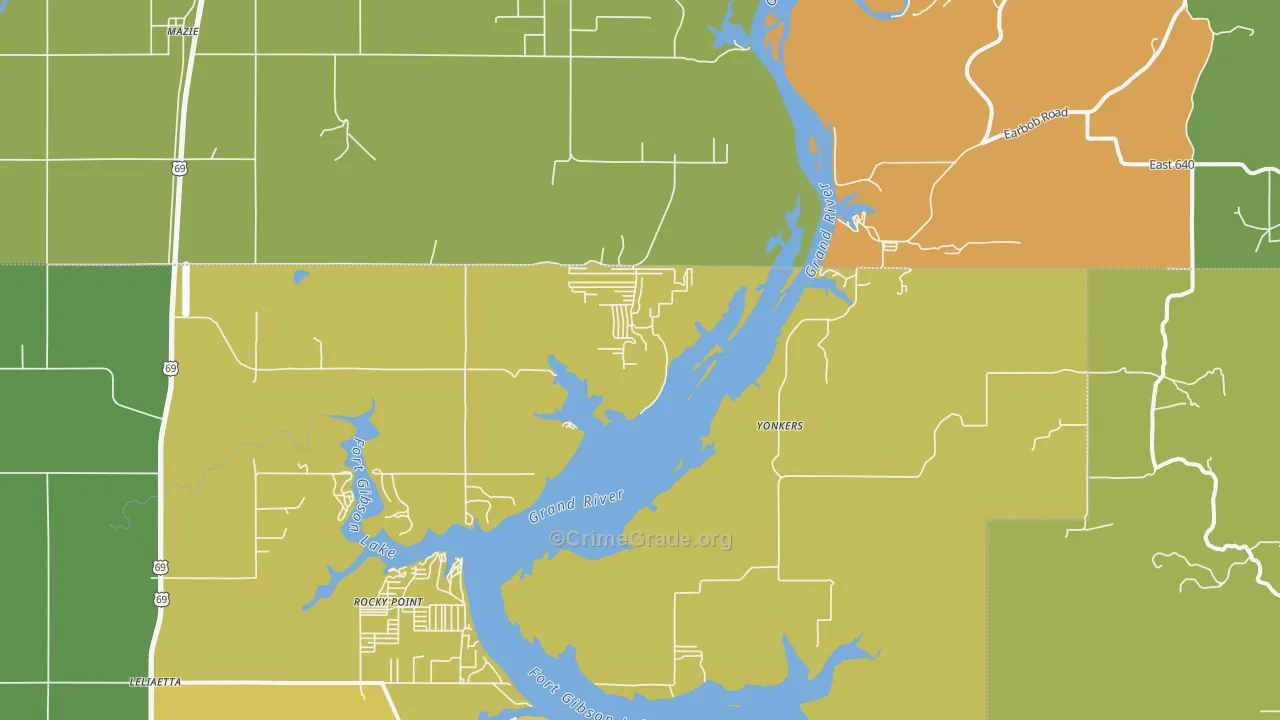 Yonkers, OK Map of Robbery Rates