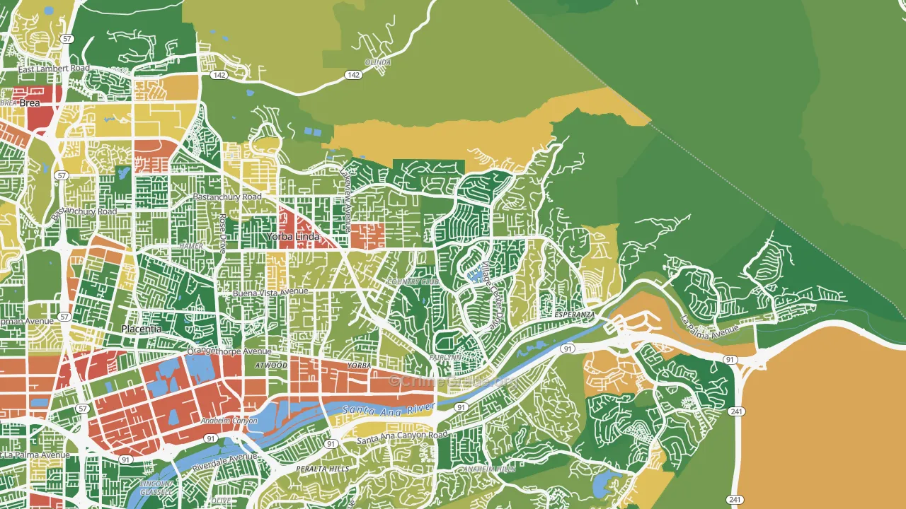 Yorba Linda, CA Map of Robbery Rates
