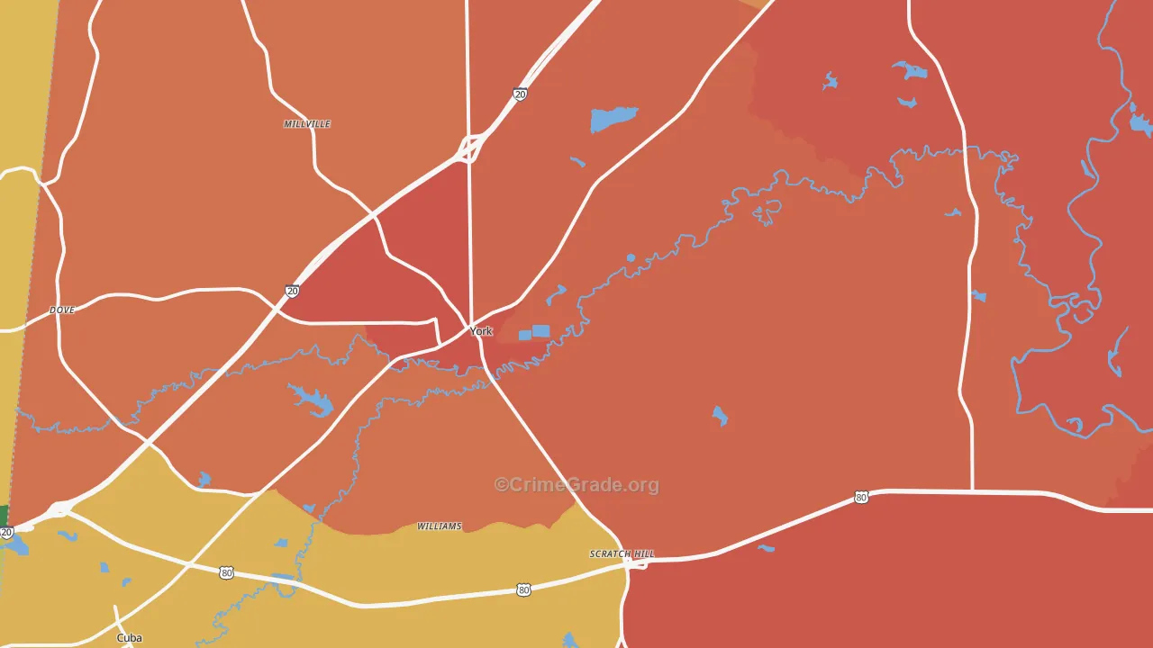 York, AL Map of Robbery Rates