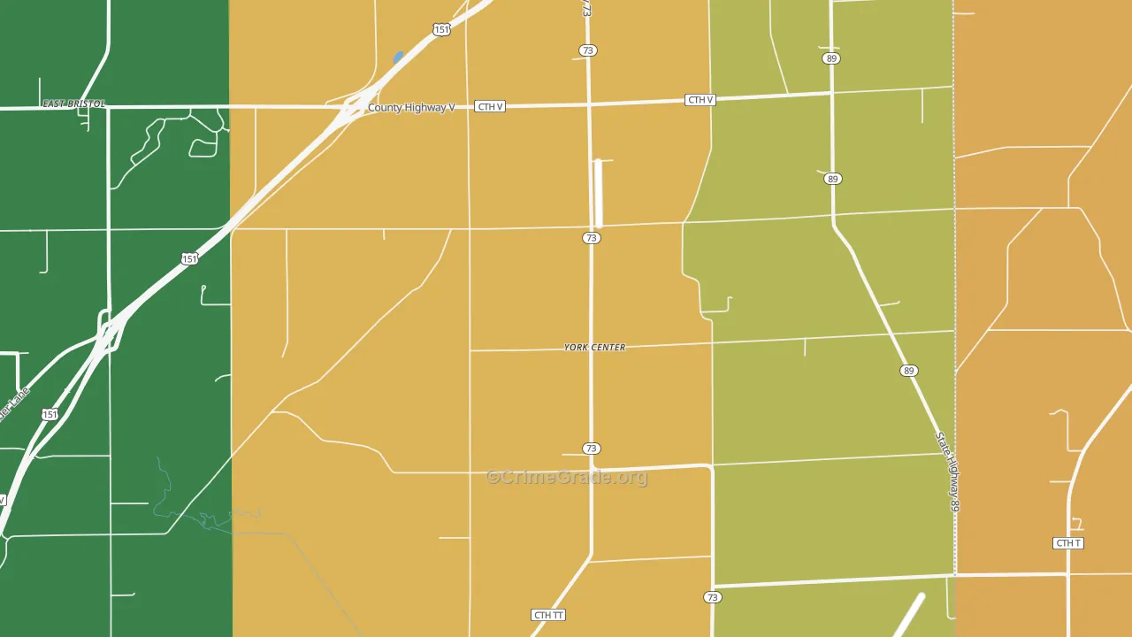 York Center, WI Map of Robbery Rates