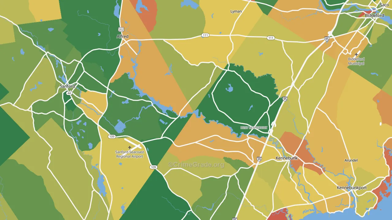 York County, ME Map of Robbery Rates