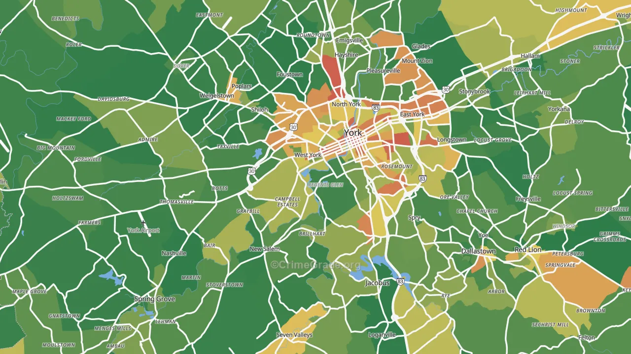 York County, PA Map of Robbery Rates