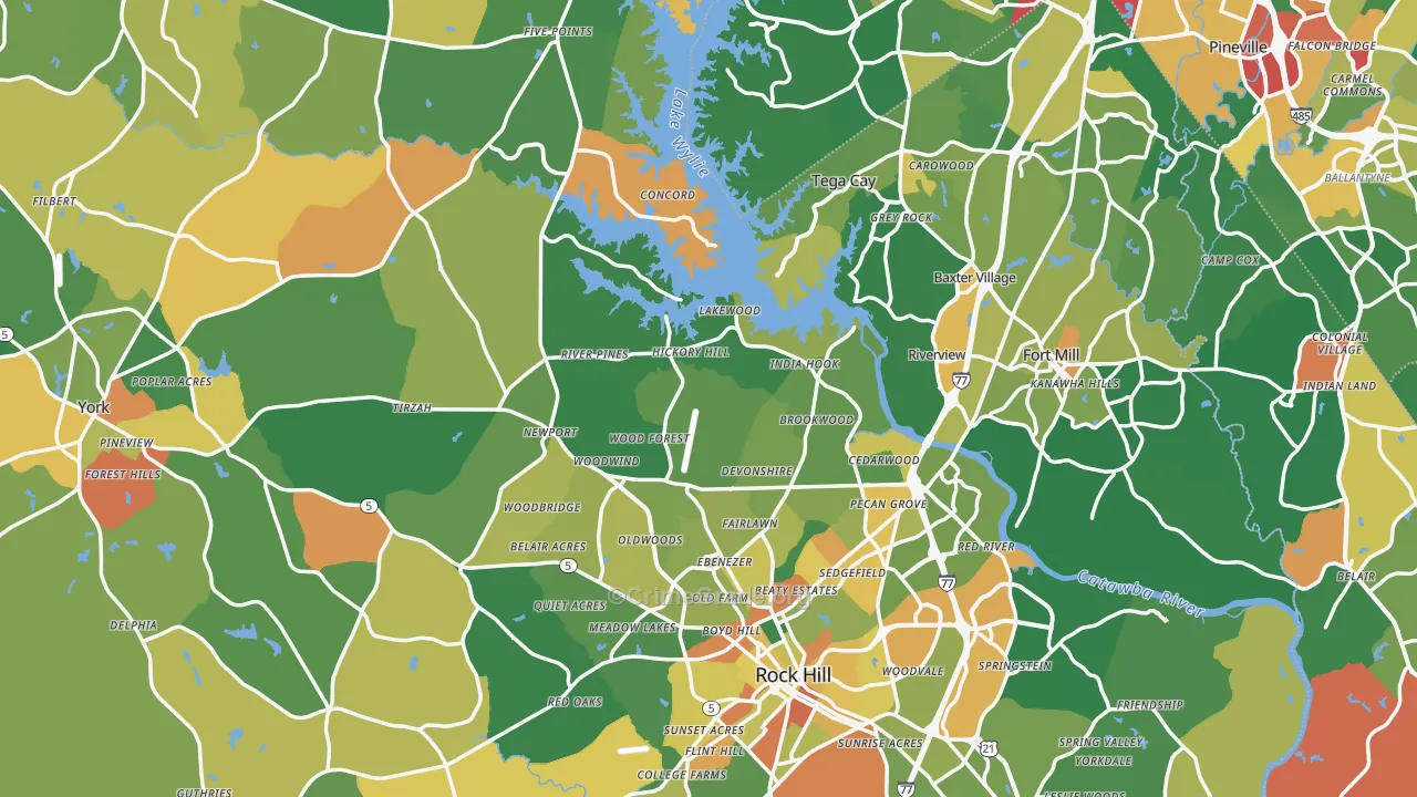 York County, SC Map of Robbery Rates