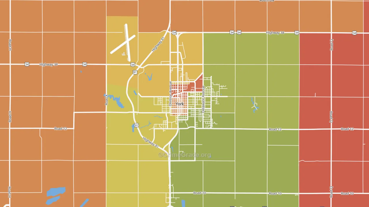 York, NE Map of Robbery Rates