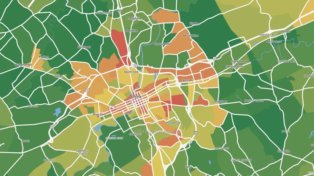 York, PA Map of Robbery Rates