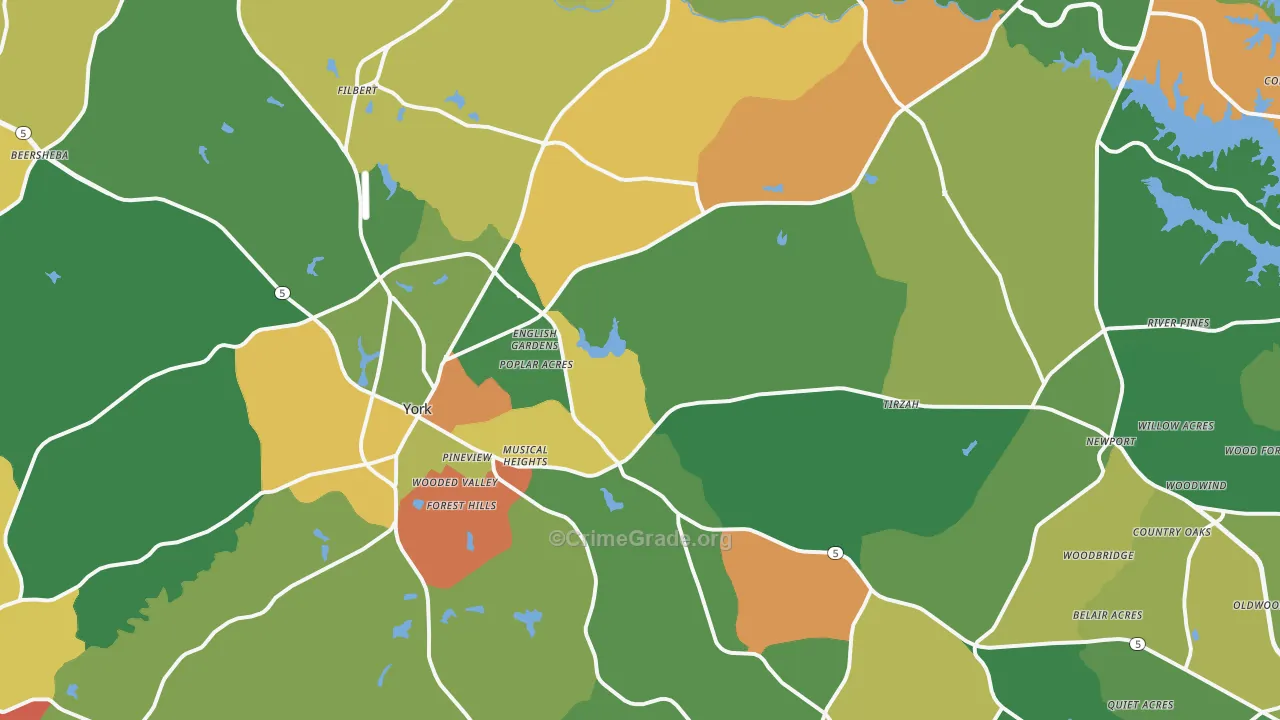 York, SC Map of Robbery Rates
