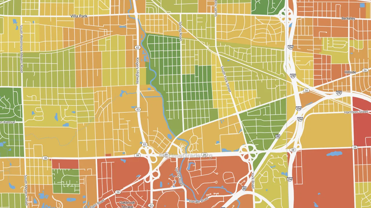 Yorkfield, Elmhurst, IL Map of Robbery Rates
