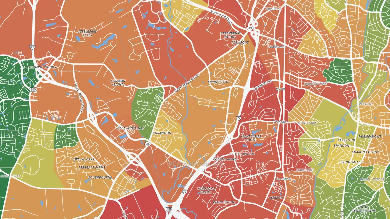 Yorkmount, Charlotte, NC Map of Robbery Rates