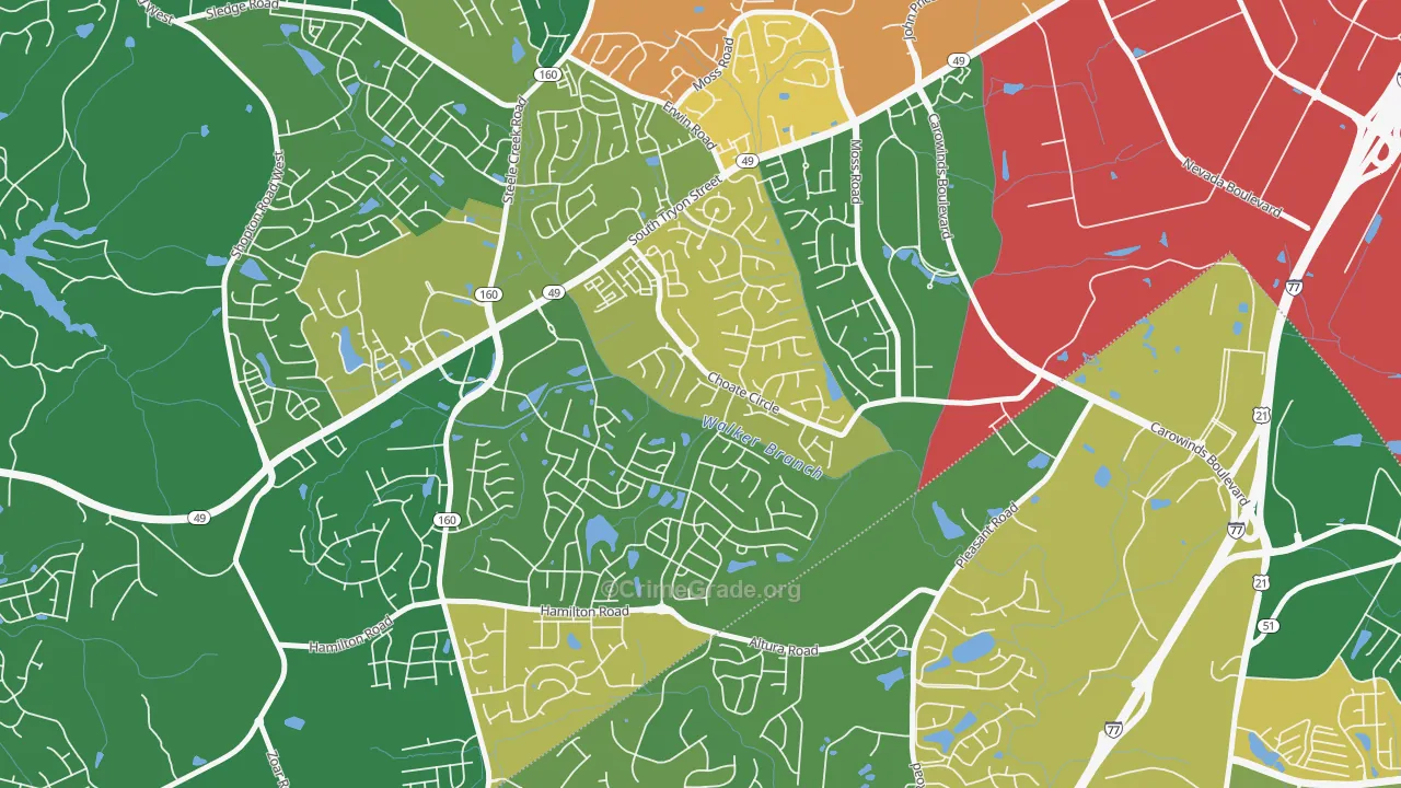 Yorkshire, Charlotte, NC Map of Robbery Rates