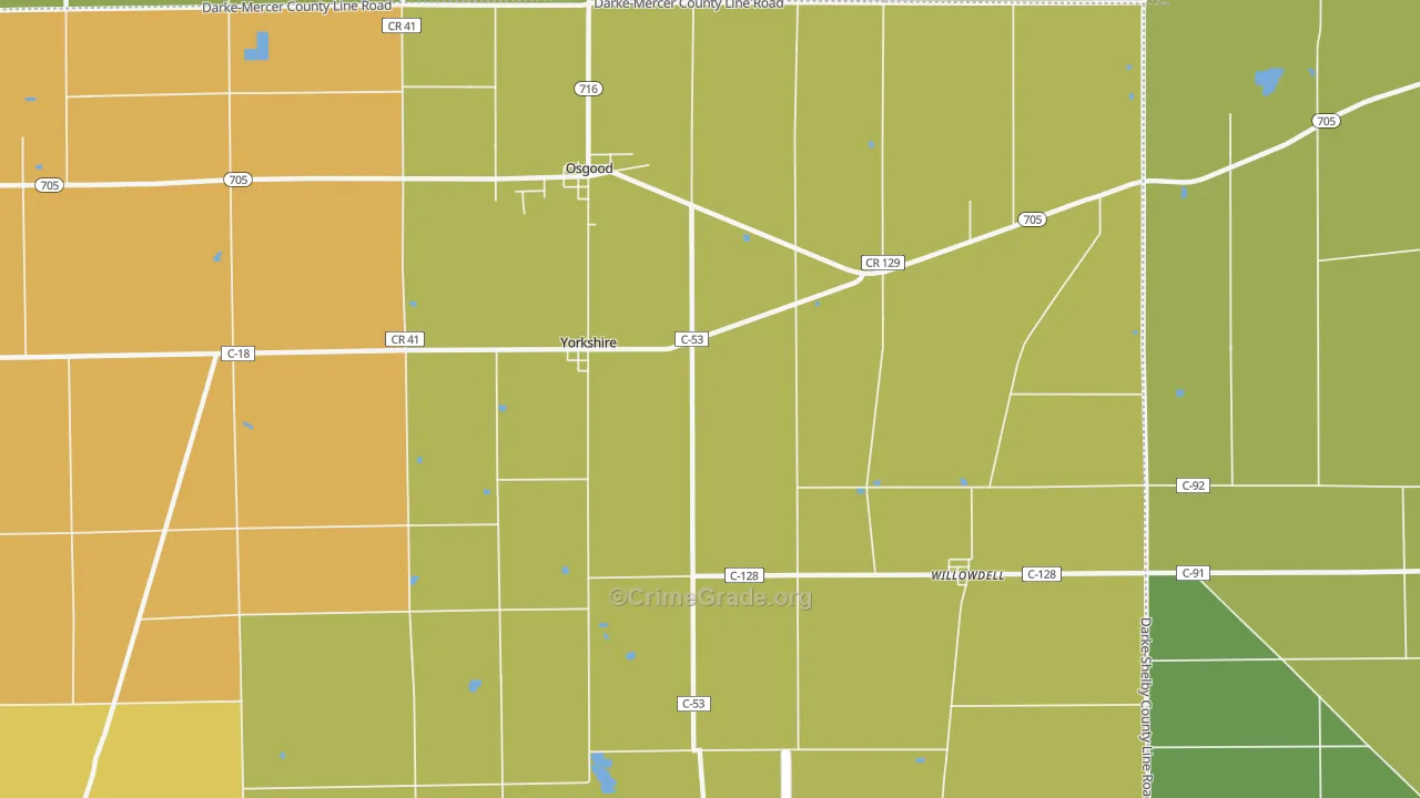 Yorkshire, OH Map of Robbery Rates
