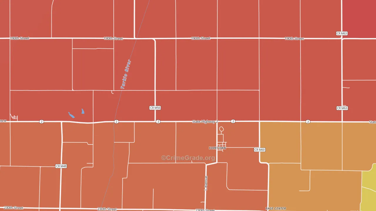 Yorktown, IA Map of Robbery Rates