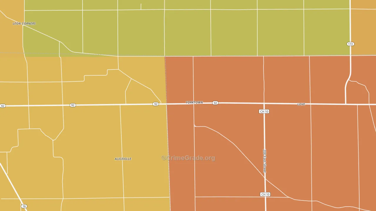 Yorktown, IL Map of Robbery Rates
