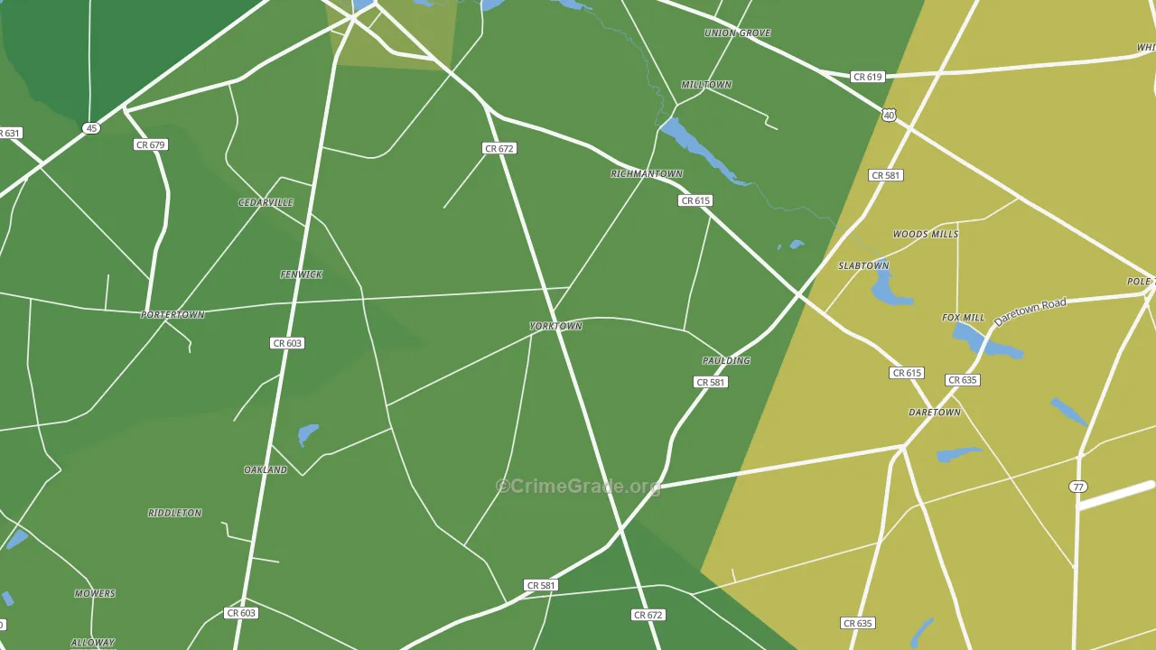 Yorktown, NJ Map of Robbery Rates