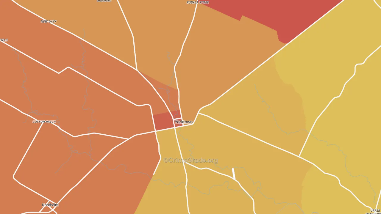 Yorktown, TX Map of Robbery Rates