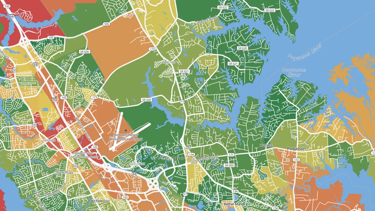 Yorktown, VA Map of Robbery Rates