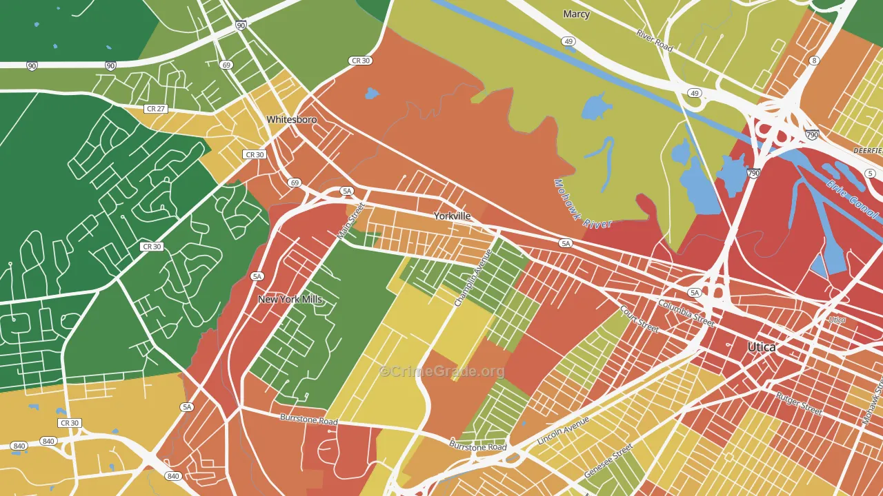 Yorkville, NY Map of Robbery Rates